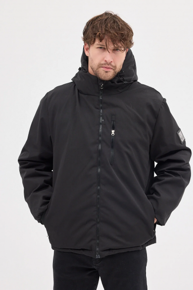 Level High Erkek Siyah Su Geçirmez Kapüşonlu Kışlık Mont